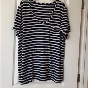 Blue and White striped V neck.
